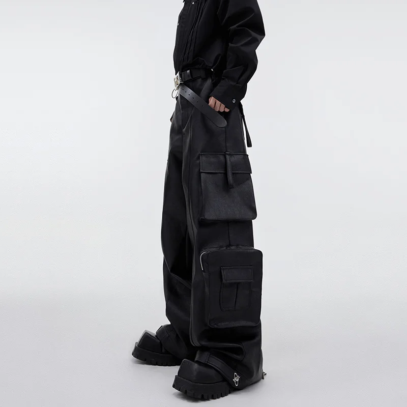 Description Picture 4 of itemFEWQ Niche PU Leather Pants Wide Leg Streetwear Trend Men's Clothing Large Pockets Baggy Overalls Personality Trousers 9C1943