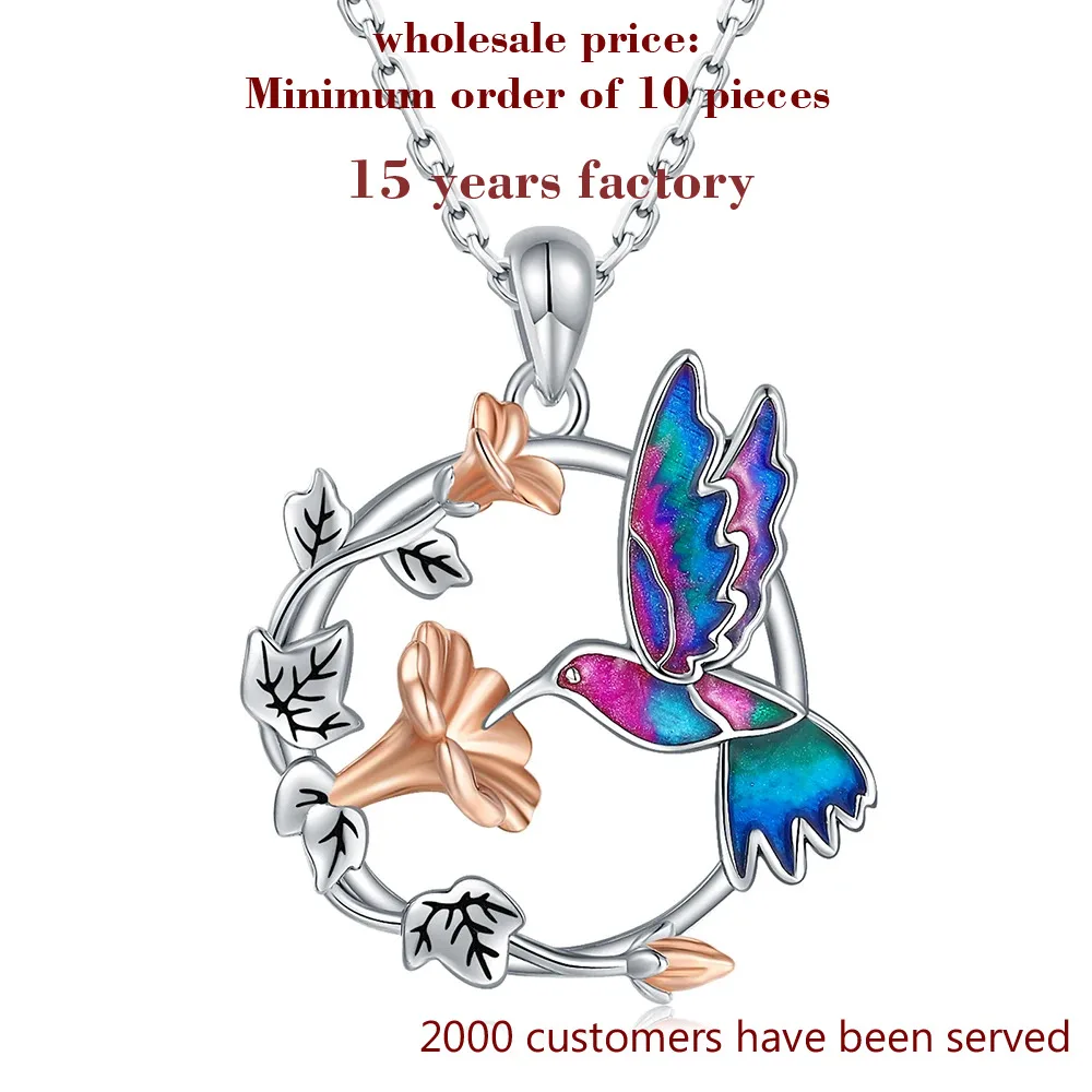 925 Sterling Silver Hummingbird Pendant Lucky Colorful Animal Necklaces Jewelry Mother's Day Christmas Gifts for Women Teen Girl