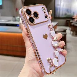 Love Heart Bracelet Wrist Strap Silicone Phone Case Cover - iPhone 15 Plus (Purple)