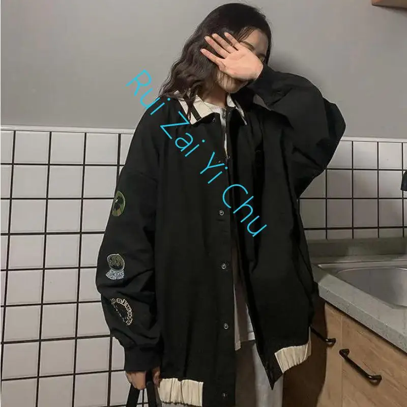 Nuova Tendenza Casual Joker Giacca Allentata Uniforme Da Baseball Cappotti Giapponese Stile Hong Kong Retro Colore Abbinato Tooling Coat Femminile