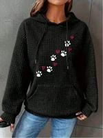 Plus Size 1XL-5XL Women's Elegant Casual Hoodie Sweatshirt  Ladies Random Paw & Heart Print Cozy Fall Winter Clothing Hoodie
