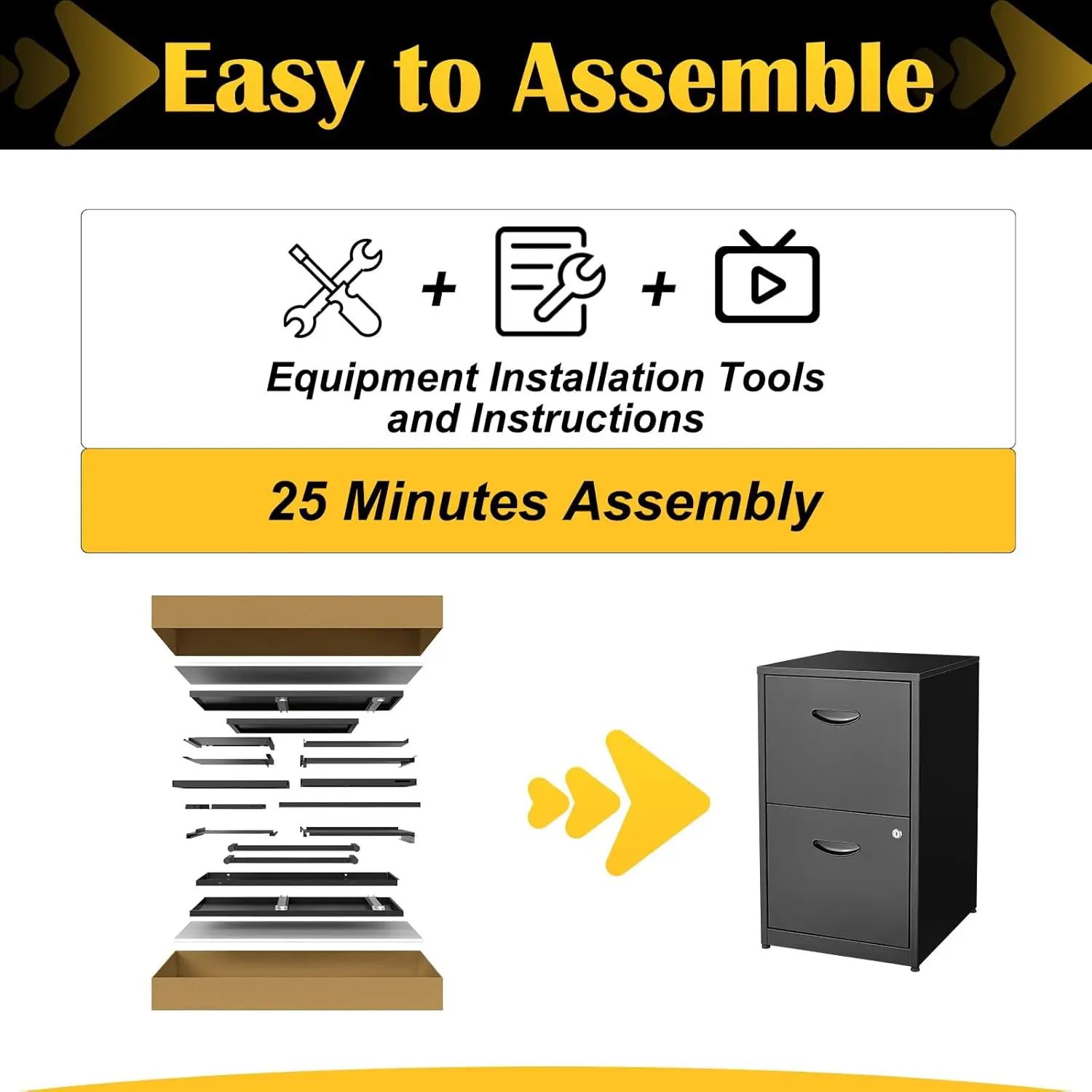 2 Drawer File Cabinets,Metal Office File Cabinet with Lock,Black Filing Cabinets for Home Office,Vertical Modern File Cabinet