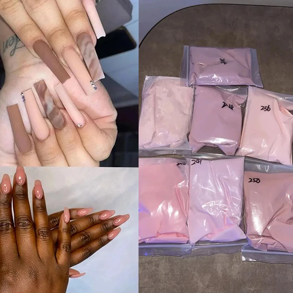 Nude Acrylic Powder 10Colors Crystal Pink Extension Dip Engraving Nail 50G/10G 1Bag