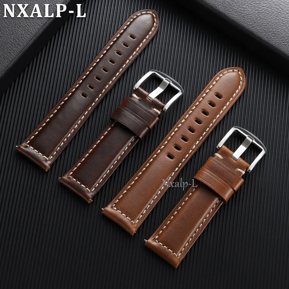 Luxurious Oil Wax Cowhide Genuine Leather Watch Band with Quick Release