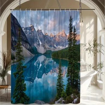1 Bathroom landscape shower curtain, decorative polyester fabric with 12 hooks, 70 Bathroom curtains 8 x 70.8 inches 1