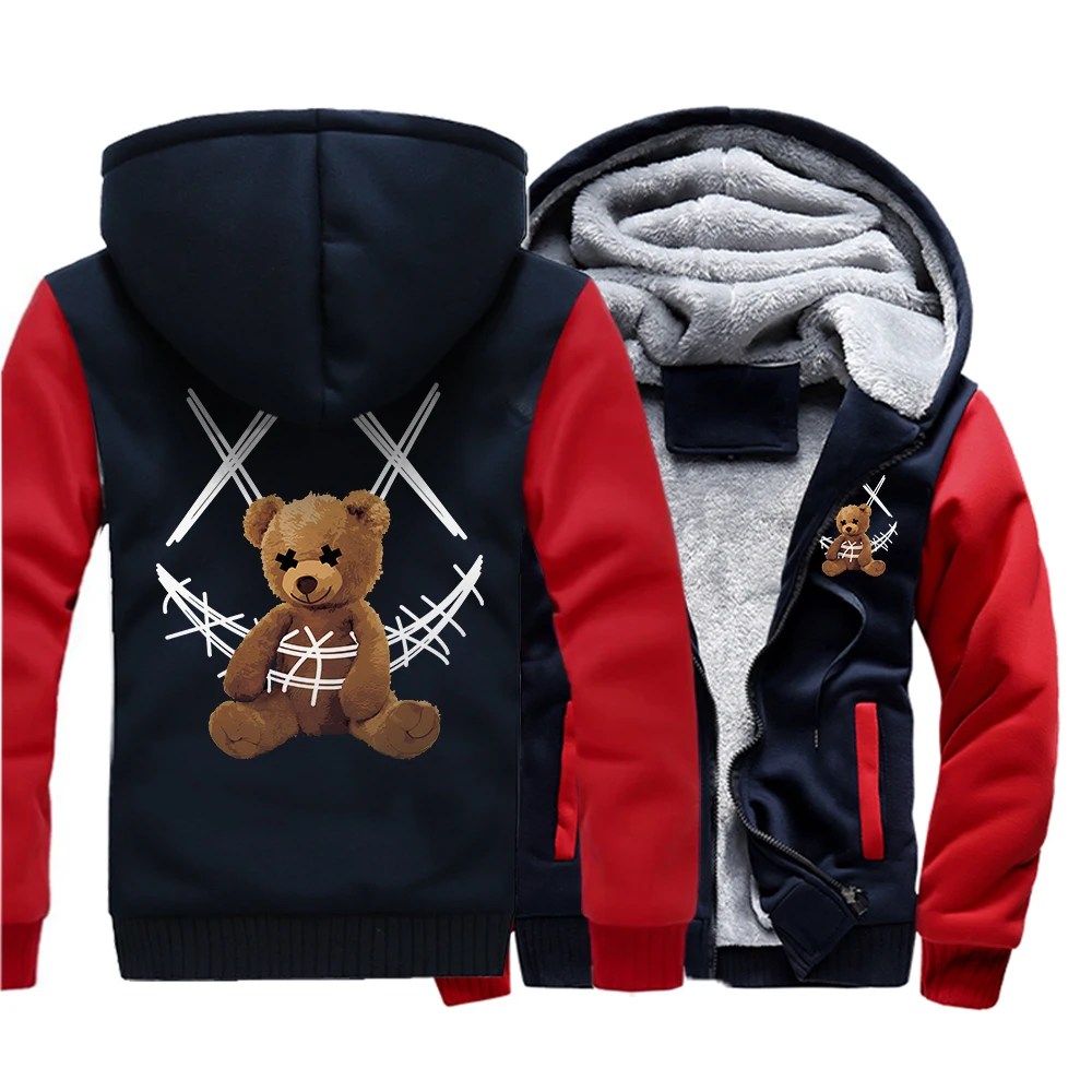 

Teddy Bear Thick Hoodie Harajuku Cartoons Fleece Coat Japan Anime Sweatshirt Men Zipper Jacket Winter Warm Streetwear Hoody