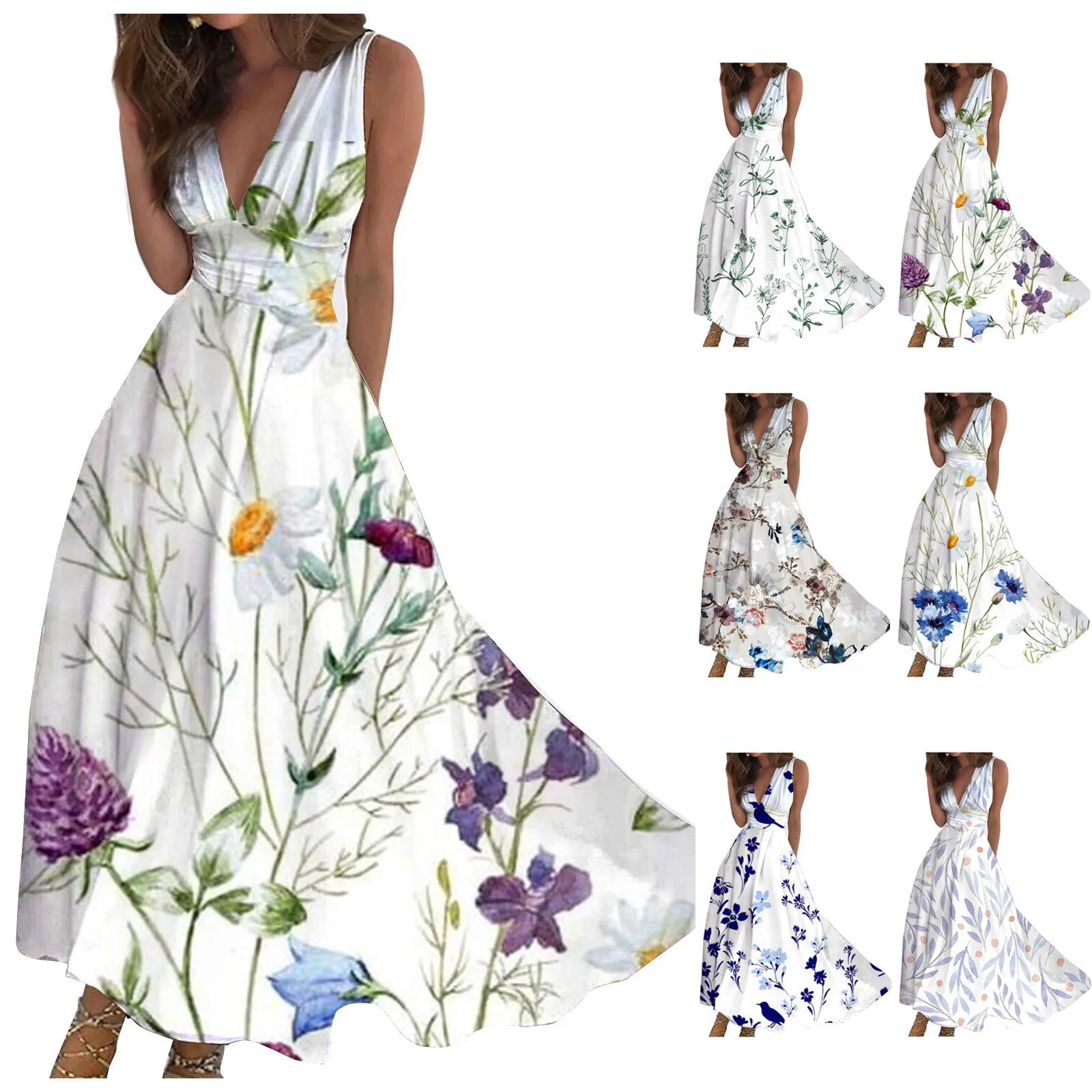 

Women'S Maxi Dress Casual Dress Swing A Line Floral Fashion Streetwear Outdoor Daily Date Print Sleeveless V Neck Dresses