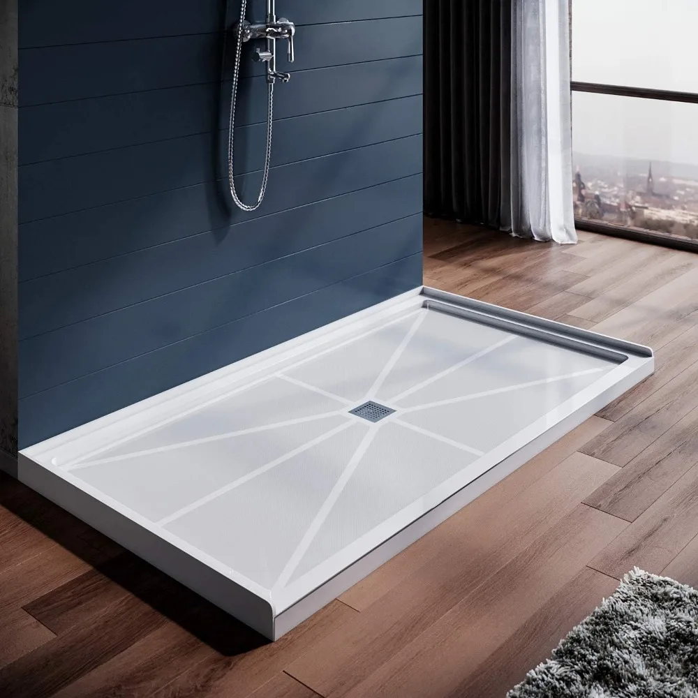 Shower Base 60'' L X 36'' W X 4'' H Center Drain, Stainless Steel Drain Cover Included, Single Threshold Shower Base