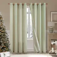 JINCHAN 2PCS Linen Curtains For Living Room Bedroom Ticking Striped Window Treatment Light Filtering Drapes Grommet Top Curtain 1