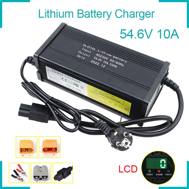 

54.6V 10A Charger Smart Aluminum Shell For 13S 48V E-bike Electric Scooter Li-ion Battery Fast Charger LCD Display With Fan