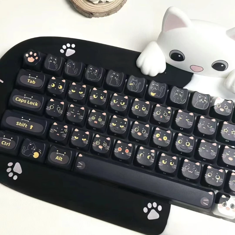 

ECHOME Black Cat Theme Keycap 145key Set PBT Dye Cute Kitten Anime Keyboard Cap MAO Profile Key Cap for Mechanical Keyboard