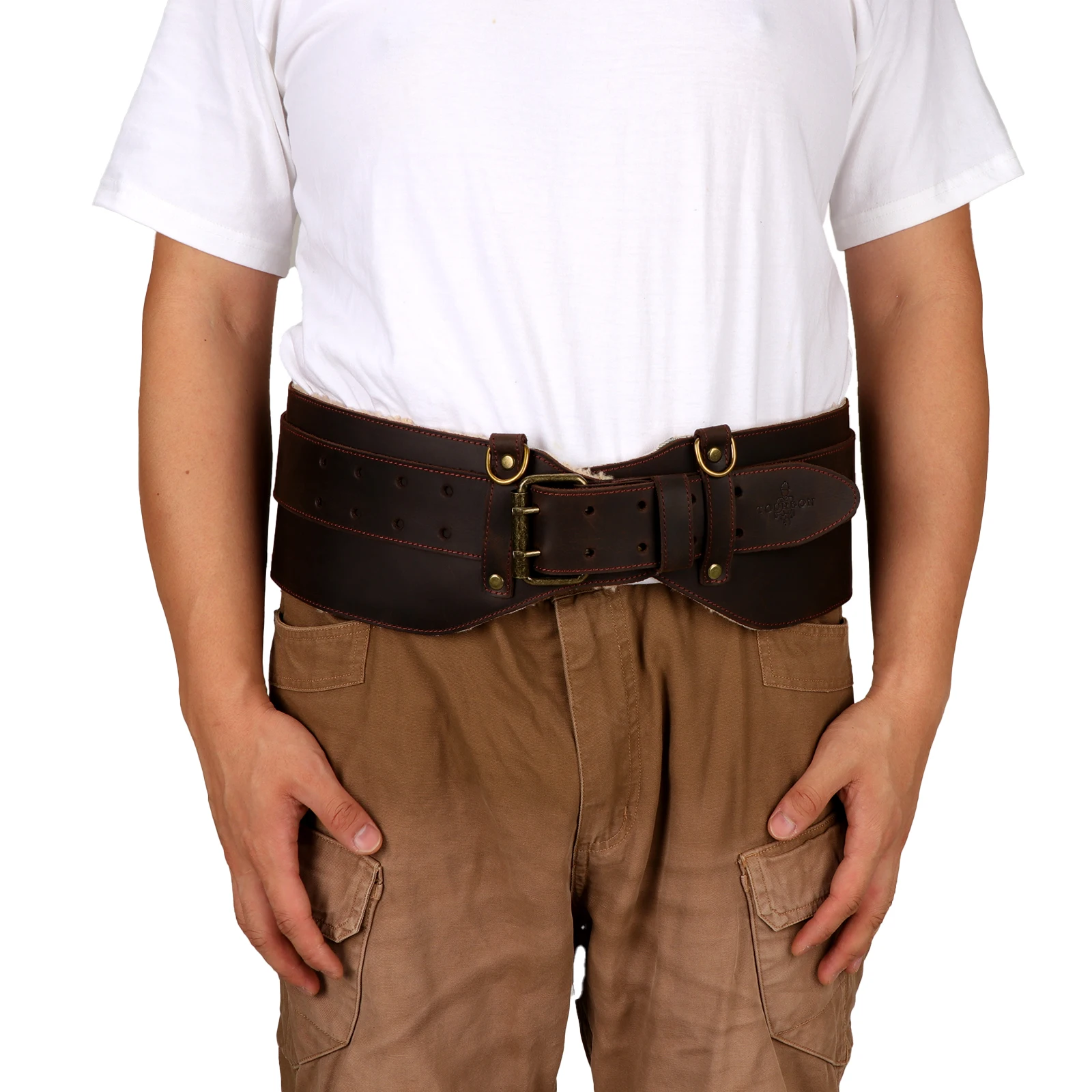 Tourbon Padded Leather Work Belt Heavy Duty Tool Belt Loggers Felling Stronghold Belt  Woodworking Adjustable Waist Fits 33"-47" 6