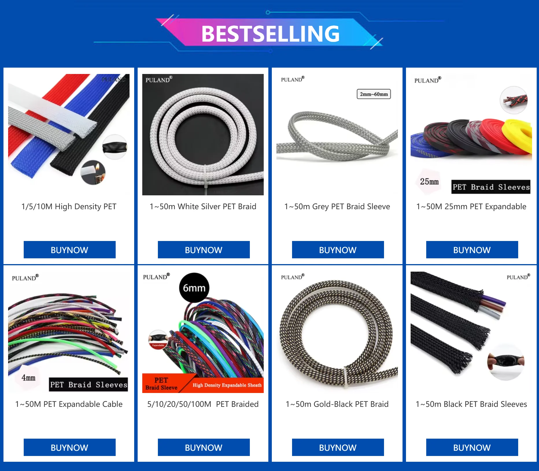 Description Picture 2 of item1~50M 25mm PET Expandable Cable Sleeve Tight Braided High Density Insulate Line Protect Wire Wrap Gland Sheath Braid For Wires