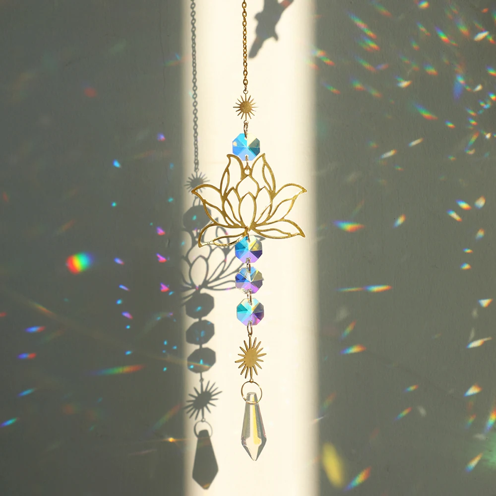 Lotus Sun Catcher Chakra Hanging Crystals Rainbow Suncatcher Car Charm  Stained Glass Prism Sun Catchers Window Garden Decoration