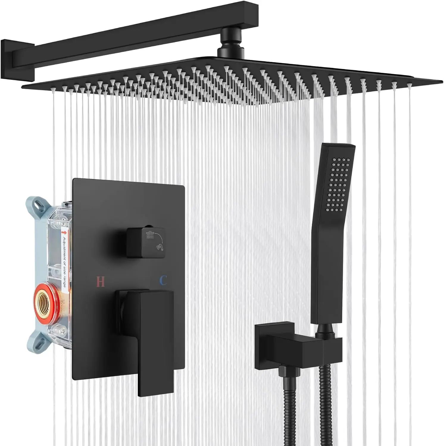 Rainfall Bathroom Shower System Rain Head and Handle Set Wall Mounted Shower Pressure Balancing