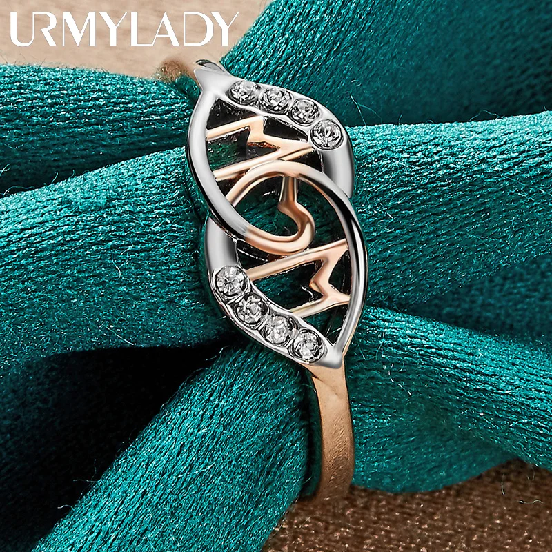 URMYLADY 925 Sterling Silver MOM Double Round 7-10# Ring For Women Wedding Engagement Party Fashion Charm Jewelry