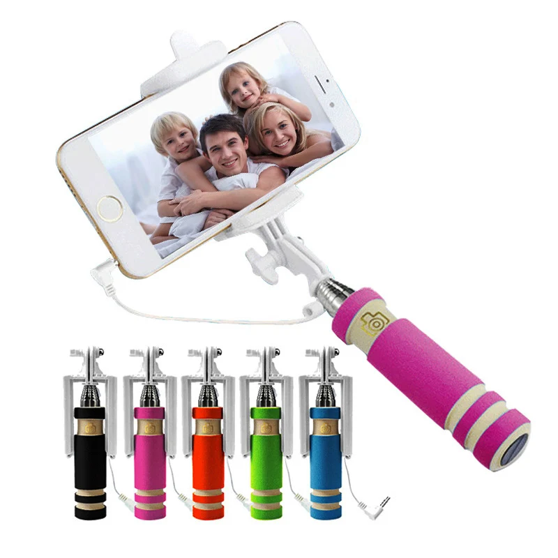 

Hot Sale Candy Mini Selfie Stick with Button Wired Cotton Material Handle Monopod Universal for Mobile Phone Wholesale Colorful