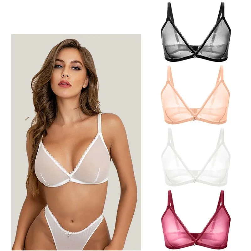 

See Through Lace Sexy Bra Ladies Transparent Breathable Comfortable Wire Free Yellow Bras Lenceria Lingerie Brasieres Para Mujer