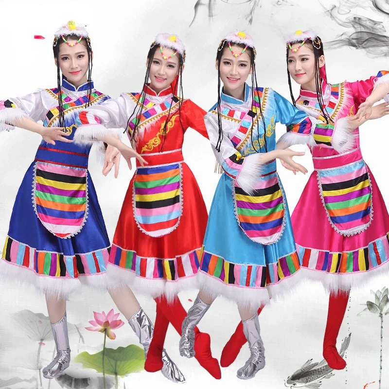 

Chinese Folk Dance Costume Hanfu Clothing Ancient National Mongolia Dance Ethnic Minority Costumes Traditional Tibetan Dance