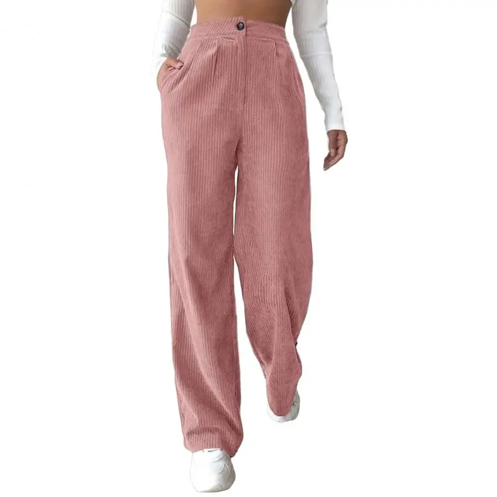 

Long Pants Stylish Women's High Waist Wide Leg Trousers with Pockets Autumn Winter Pants Solid Colors Button Zipper Fly Soft