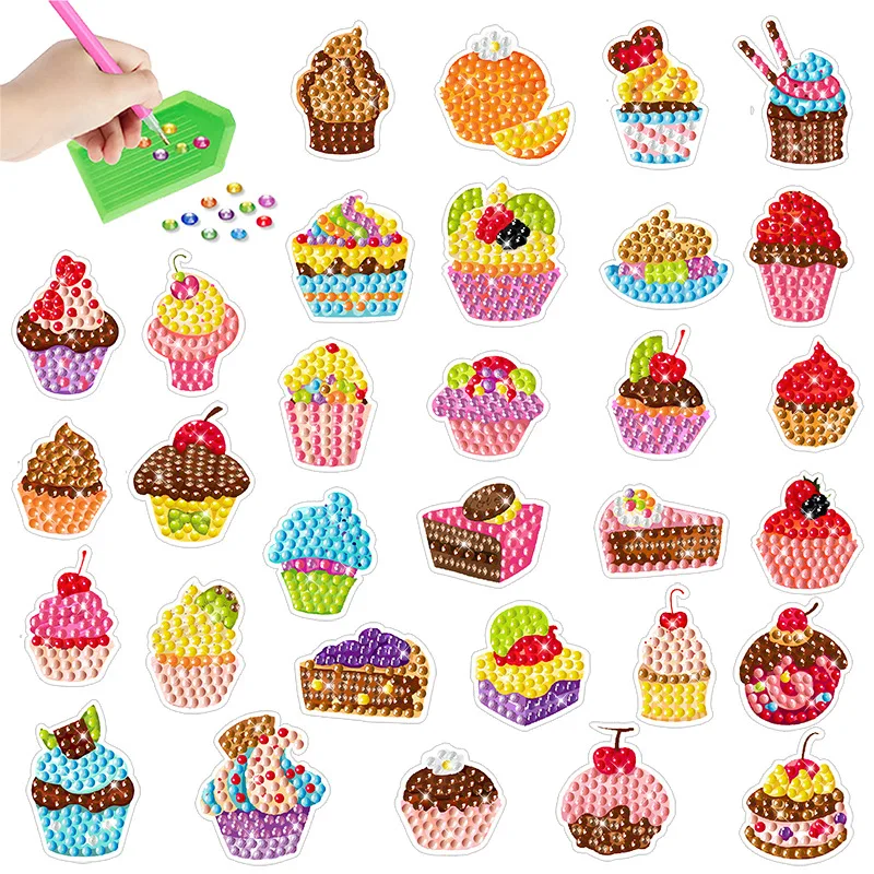 Cupcake Diamond Painting Stickers Set Stick-Shaped Paint Marked with Diamond By Number 5D DIY Art Craft Kit For Kids Boys Girls Gift
