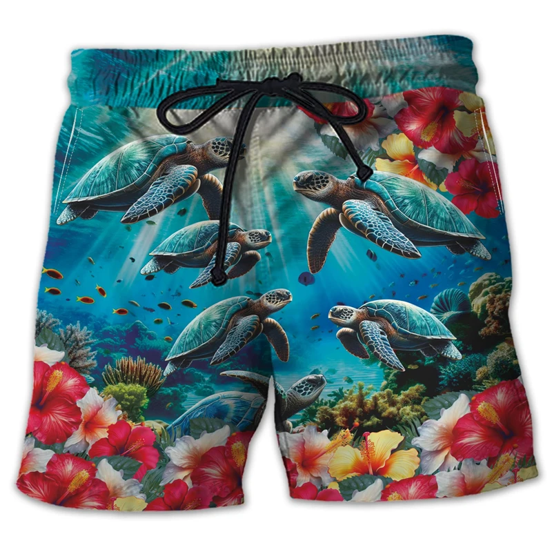 Animal Turtle 3D Printed Short Pants For Men Clothes Casual Hawaiian Sea Animal Beach Shorts Loggerheads Trunks Kids Trousers 2