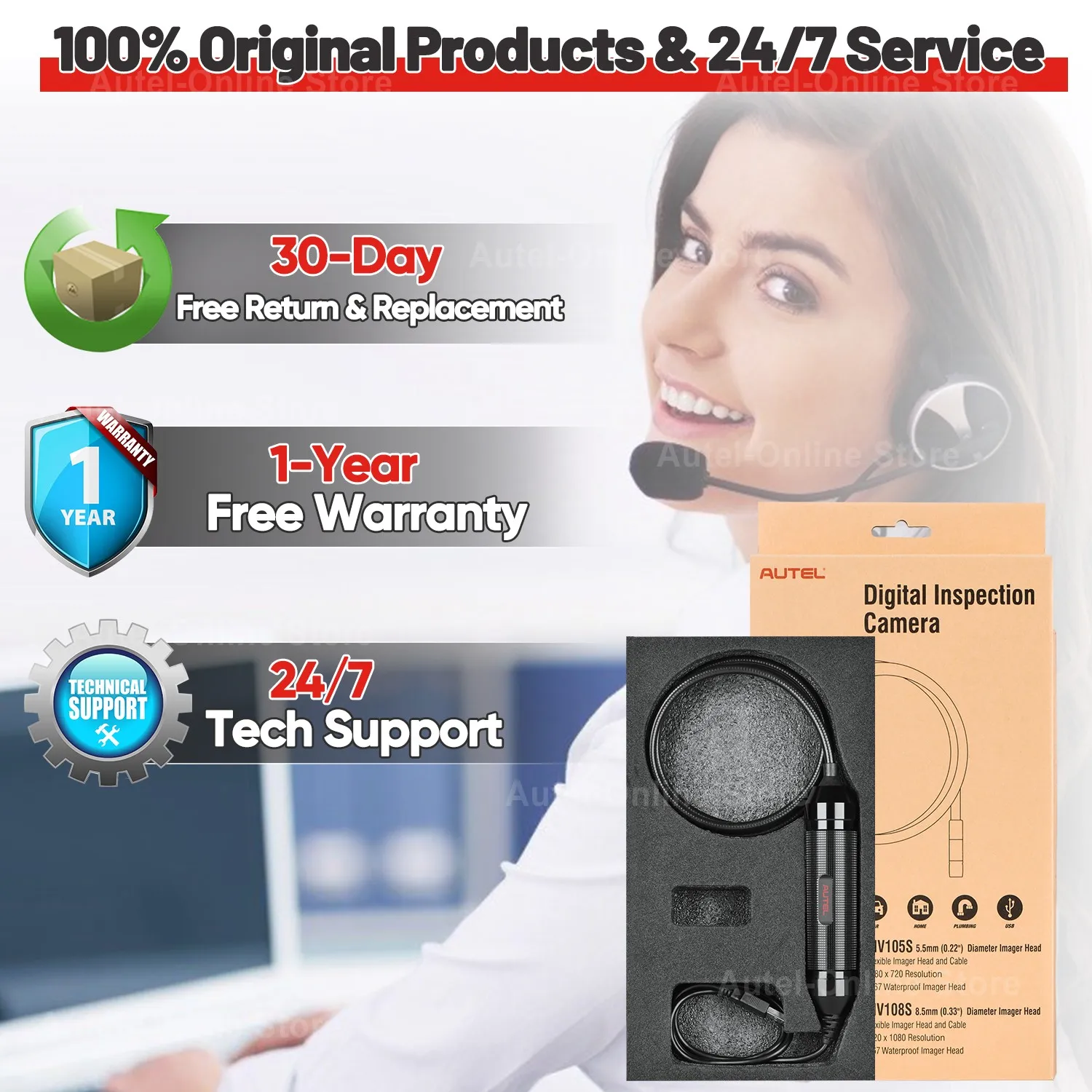 Autel MaxiVideo MV108S Camera MV108S Endoscope Inspection Tool 1920x1080 Resolution 8.5mm/0.33" Digital Inspection Camera 6