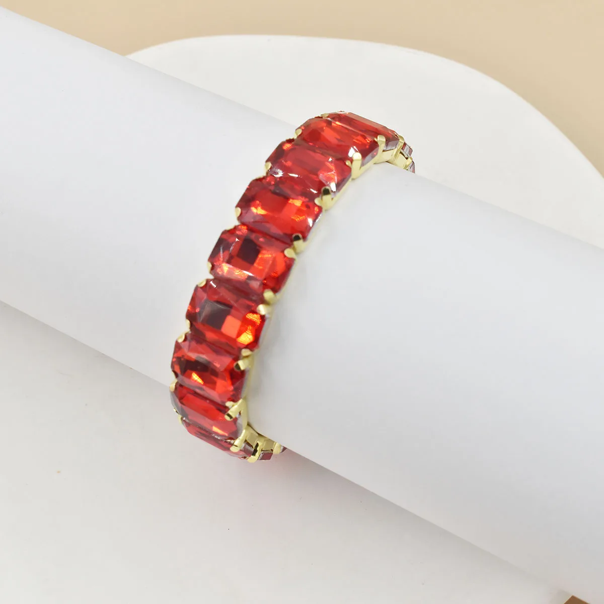 Colorful Geometric Crystal Square Elastic Bracelet – Boho Style