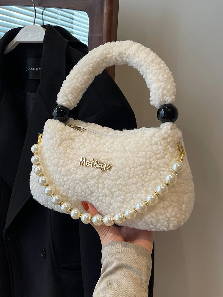 

Маленькие сумочки из овечьей шерсти для женщин, Зимние новые модные однотонные дизайнерские женские сумки через плечо на молнии, женская модель