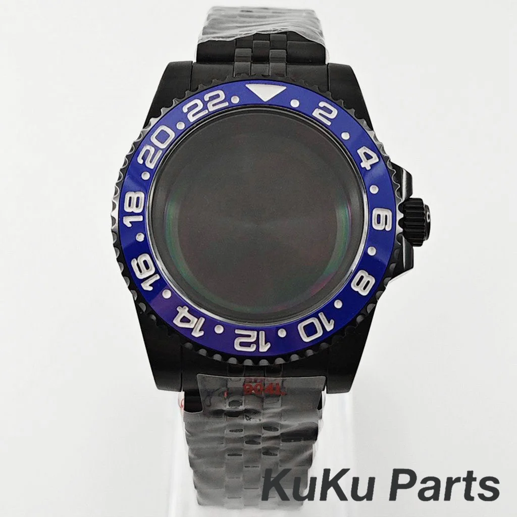 Black Purple GMT Bezel Watch Case with PVD Black Jubilee Bracelet and Sapphire Crystal