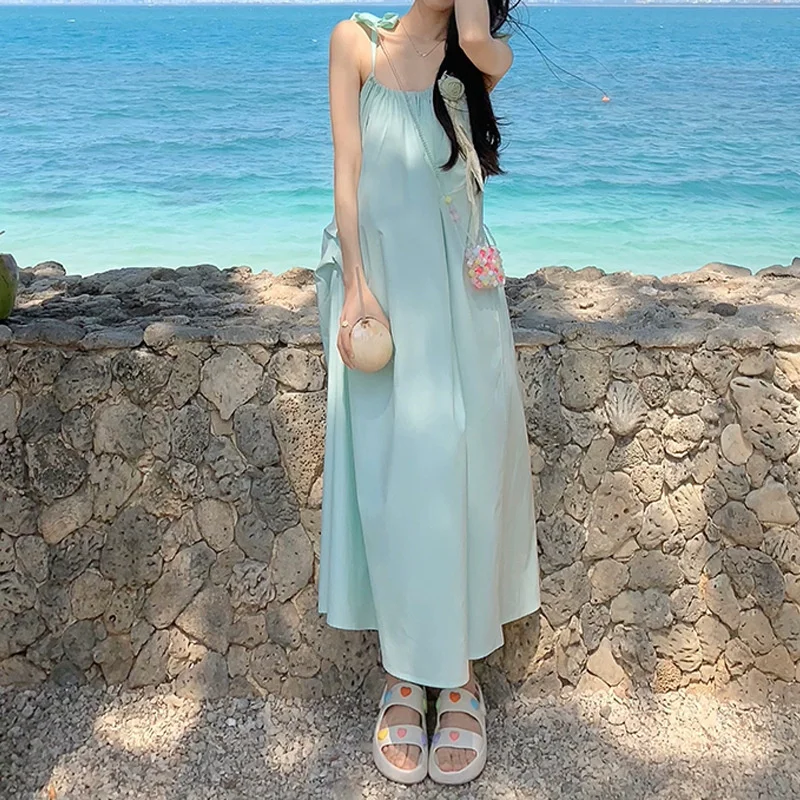 

Mint Summer Heavy Industry Suspended Dress Women's Summer Solid Color Slim Temperament Long Dress