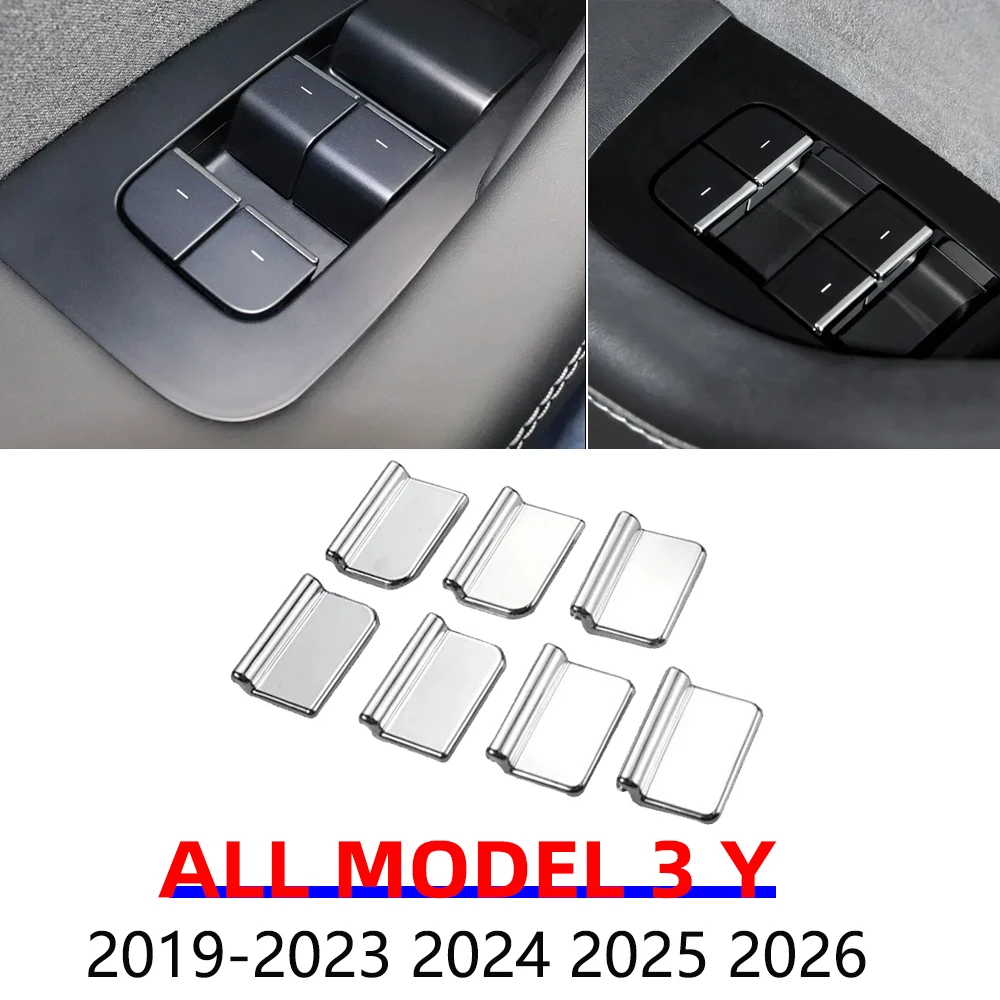 Fensterheber-Taste, Paillettenbesatz für Tesla Model 3 Y Juniper Highland 2025 ABS, 7 Stück, Fensterschalter-Tastenabdeckung, Autozubehör