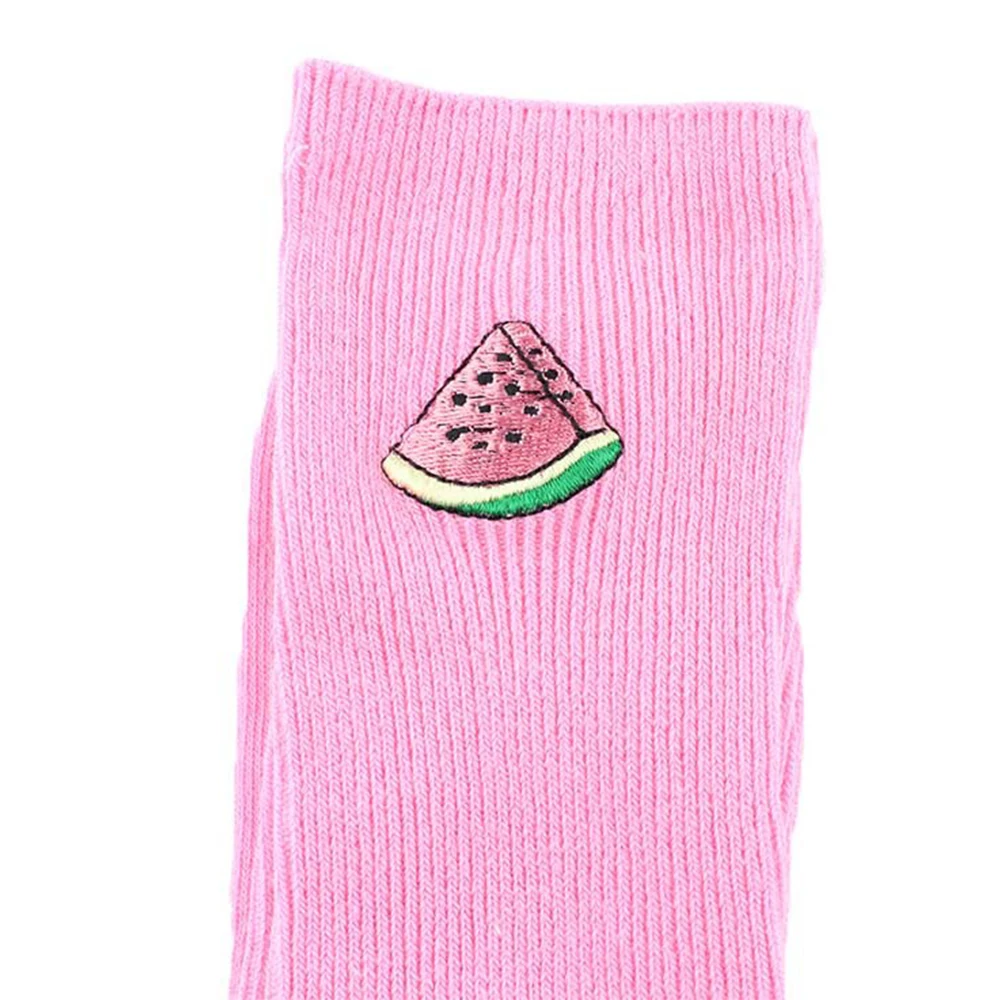 3Pairs Women Cotton Socks Knitted Embroidered Fruit Pattern Sock Cartoon Cute Kawaii Funny Simple Solid Color Medium Tube Socks