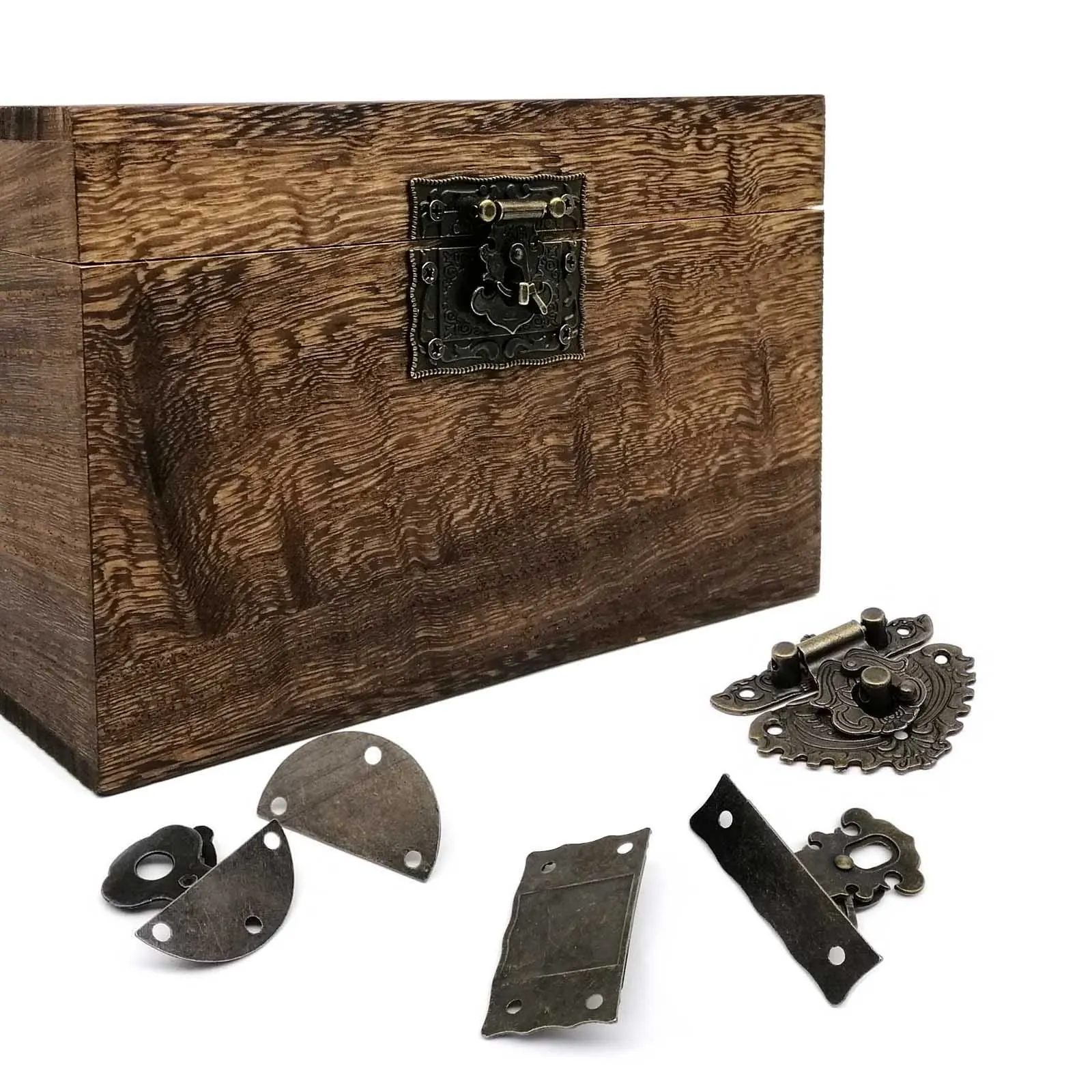 2pcs Retro Vintage Antique Brass Bronze Decorative Jewelry Chest Wine Box Wooden Gift Case Toggle Hasp Latch Catch Clasp + screw