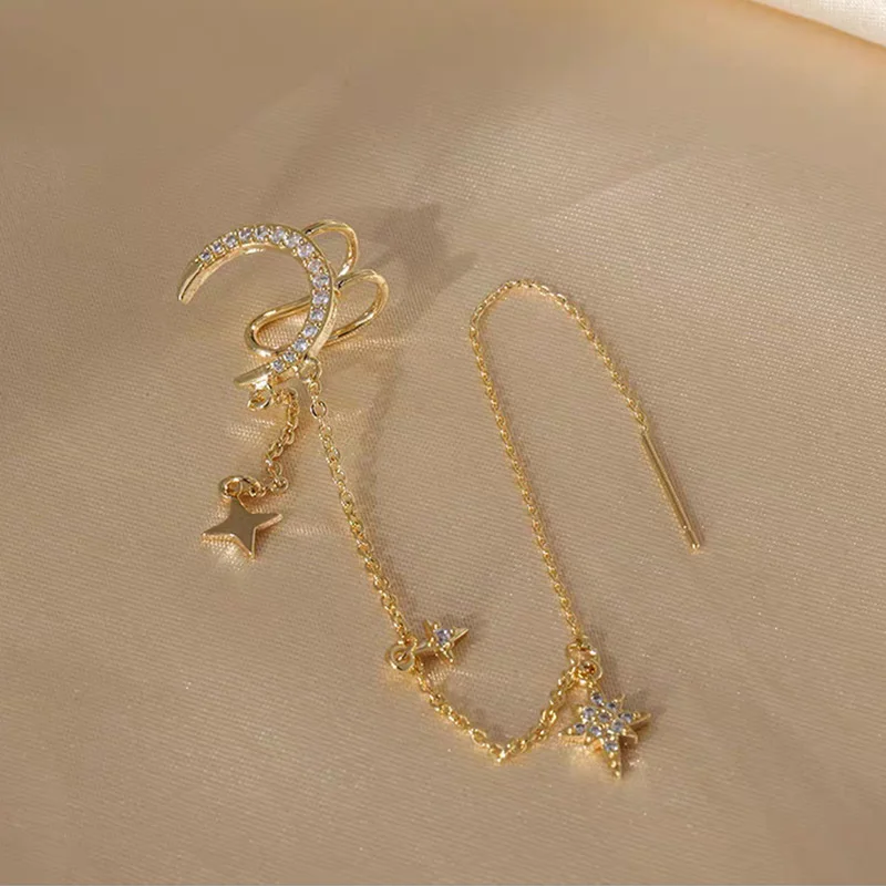 1pc zarte Monds tern lange Kette gefälschte Piercing Ohrclip Ohrringe für Frauen trend ige Ohr manschette ohne Loch y2k Schmuck Geschenke kde125 – Detail 6