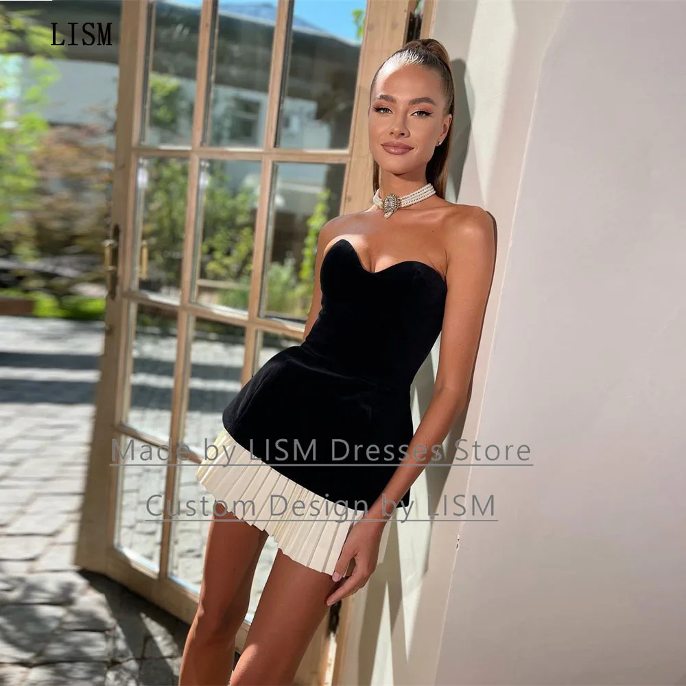 LISM Black and White A line Sweetheart Beach Prom Gown Mini Velour ...