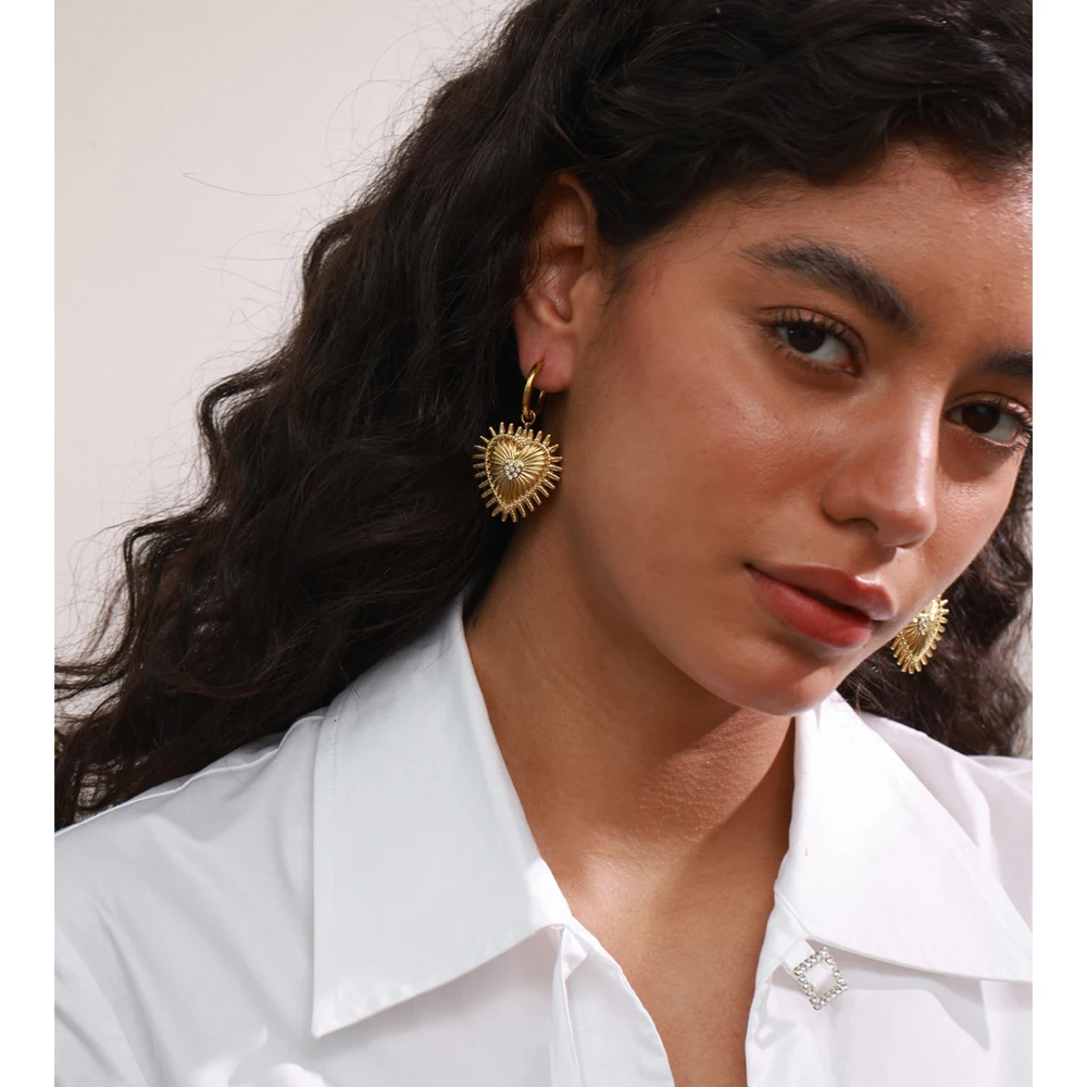 Yhpup Stainless Steel Zirconia Heart Drop Dangle Hoop Earrings