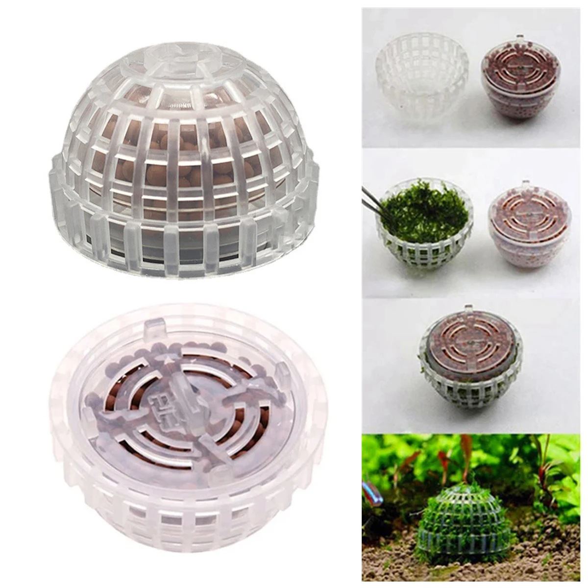 Transparent Aquarium 2-in-1 Water-sinking Ball Hemispherical Moss Ball Fish Tank Live Plants Filter Aquatic Ornamental Goods 1Pc fish tank ornaments,fish tank decorations,aquarium ornaments