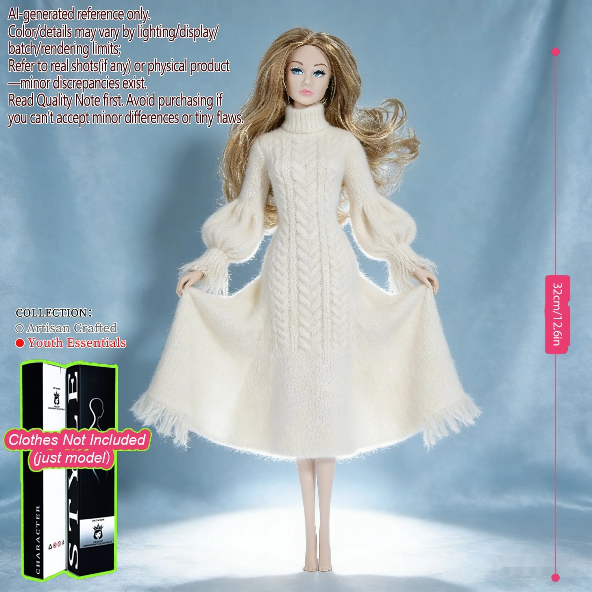 12.6インチ 1/6 球体関節人形 - 12関節可動、リアルな肌、DIY衣装