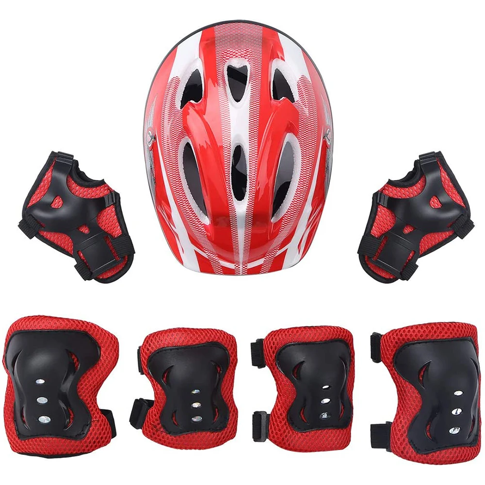 Children's Protective Gear Set Skate Helmet Elbow Wrist Knee Pads For  Scooter Bike Scooter (set Of 7 - Red)