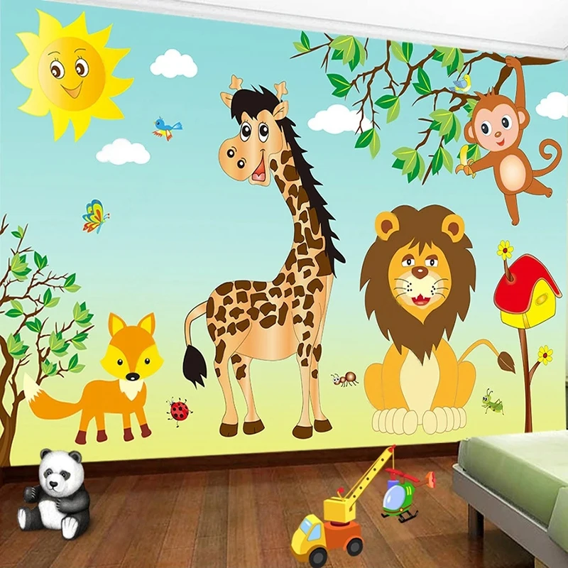 

Custom Cartoon Mural Wallpaper 3D Lion Giraffe Animal Children's Room Bedroom TV Background Wall Papers Home Decor Poster Fresco