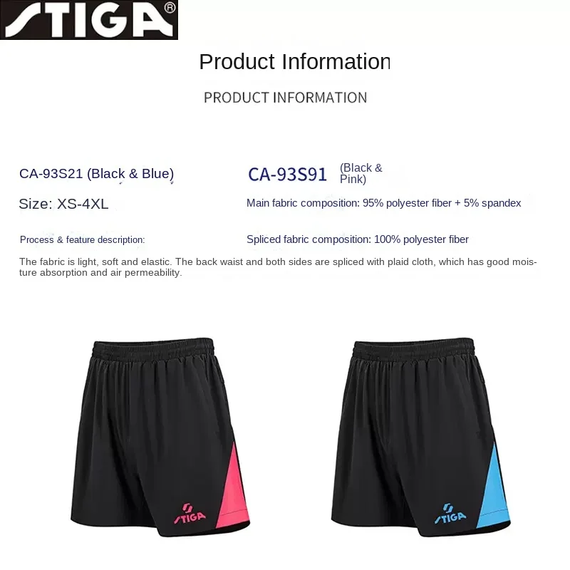 Stiga table tennis shorts new men women sport short sleeve tennis sportswear