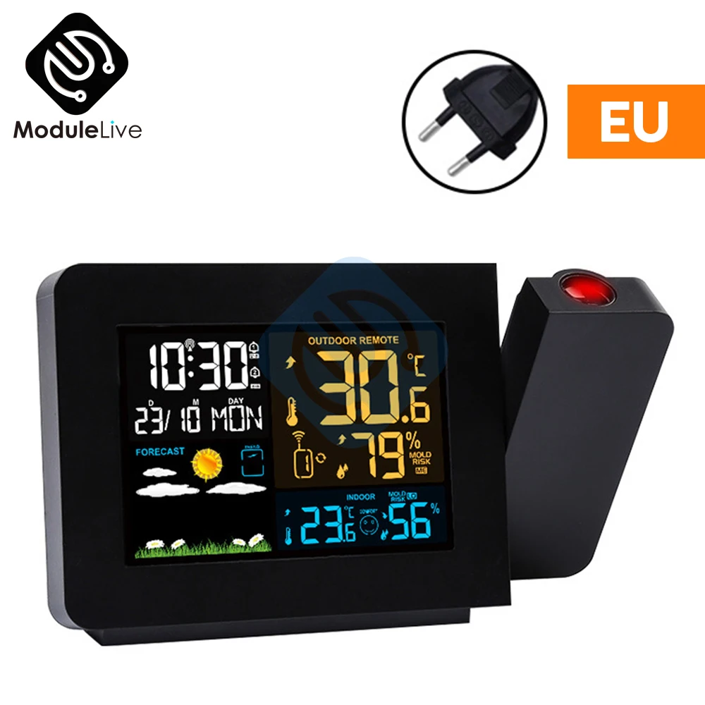 UIBAO Orologio Proiezione Soffitto,Radio Sveglia Digitale da Comodino con Proiettore, Proiettore Orologio Dimmerabile Doppi Allarmi Display LCD Data Ora Temperatura umidità,12/24H