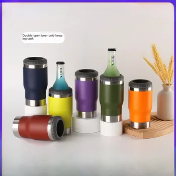 더블 커버 스테인레스 스틸 맥주 머그잔, 병따개 보온병 컵, 야외 캠핑 휴대용 대용량 냉장 저장 탱크