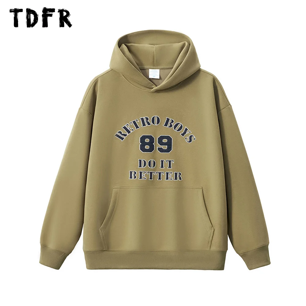 

Patch Letter Hooded Sweatshirts Mens Autumn Casual Loose Pocket Long Sleeve Drop Shoulder Sweatshirts Men