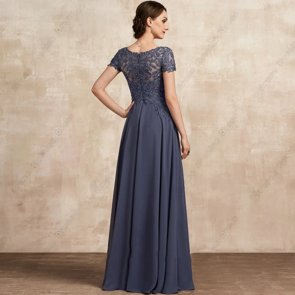 Mother of Bride Dresses Scoop Chiffon Full Sleeve Wedding Party Dresses Summer Knee Length