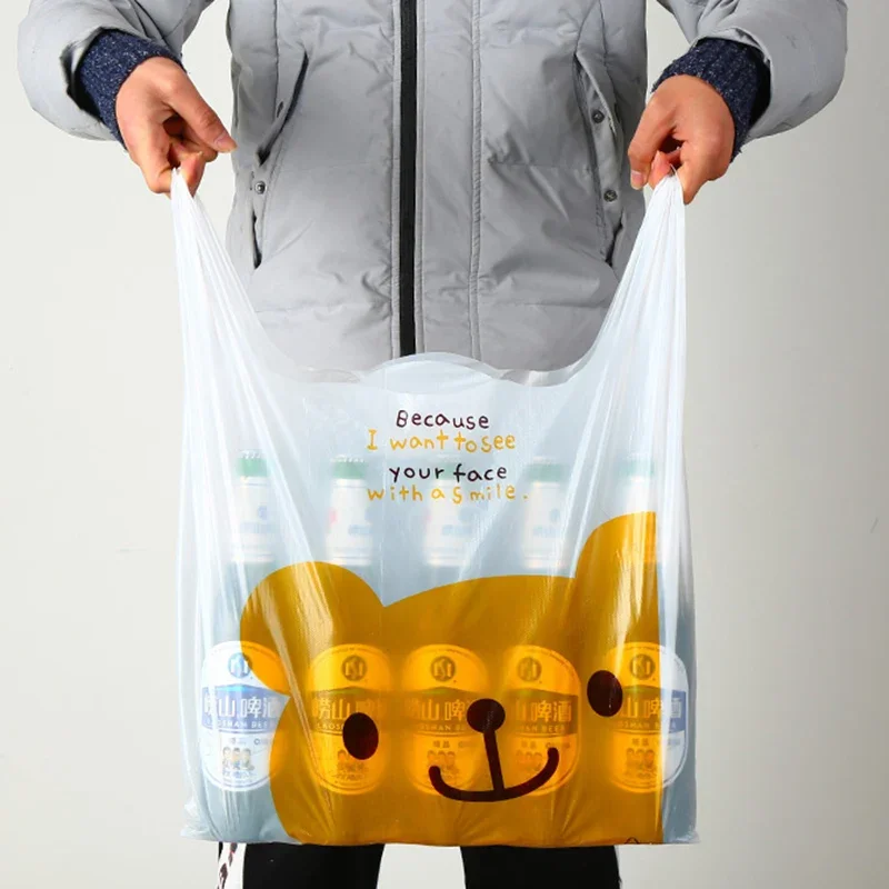 Thick Shopping Handle Plastic Bag Reusable Packaging Bag Supermarket Bandle Fruit Food Transparent Shopping Bags Vest Pouch 3
