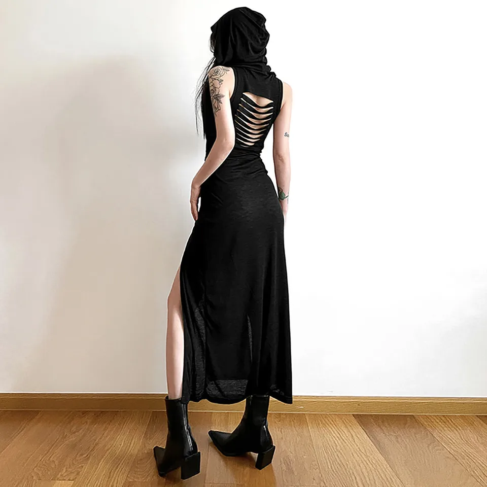 Korean Style Hooded Sleeveless Maxi Dress
