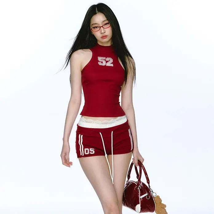 섹시한 캐주얼 스포츠 정장 여성 러닝 세트 2025 여름 새로운 슬림 스포츠 조끼 탑 Drawstring 반바지 투피스 세트 여성 의류