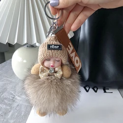 Fluffy Plush Doll Keychain - Cute Accessory for Bags, Keyrings, and Gifts (Light Khaki)